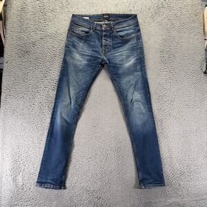 Chasin Crown Jeans Men 31x32 Blue Cotton Denim Straight Faded Stretch Button-Fly